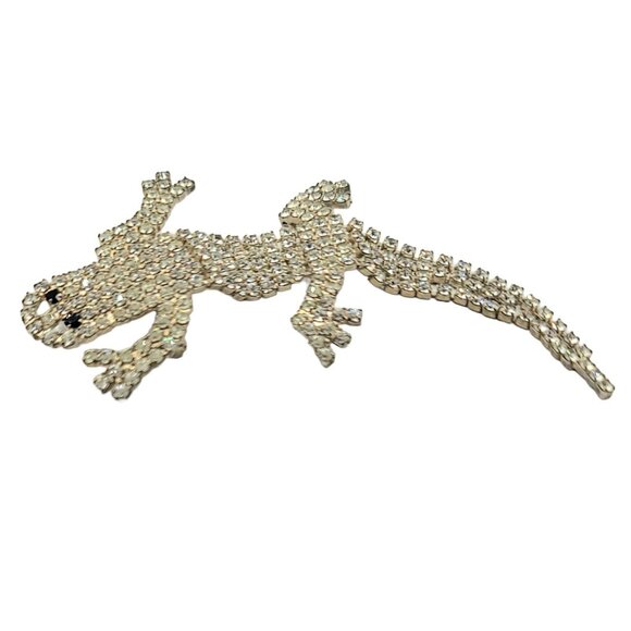 Silver Tone Clear Rhinestone Articulated Lizard Gecko Brooch Pin - Picture 3 of 7